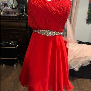 Dancing Queen Vibrant Red Prom Dress with Embellished Waist